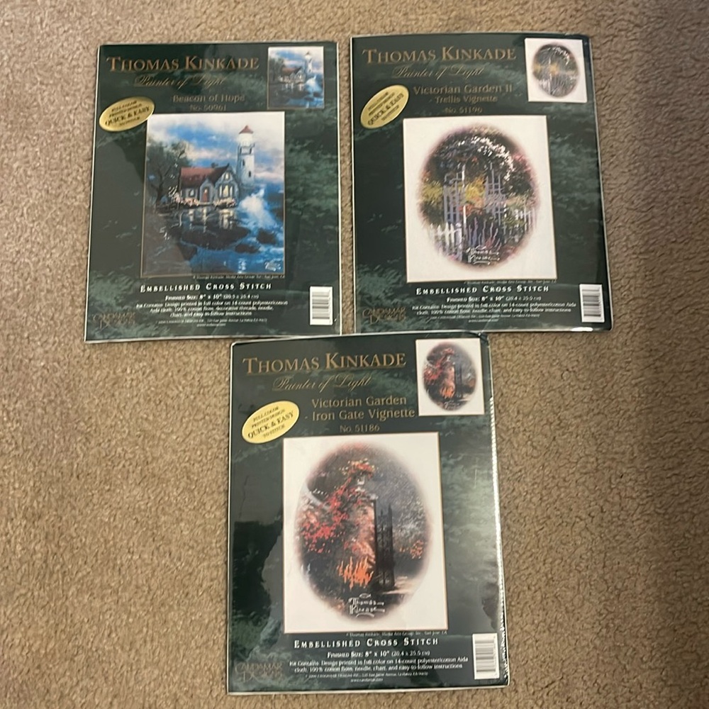Thomas Kinkade Embellished Cross Stitch 8”X10” bundle of 3